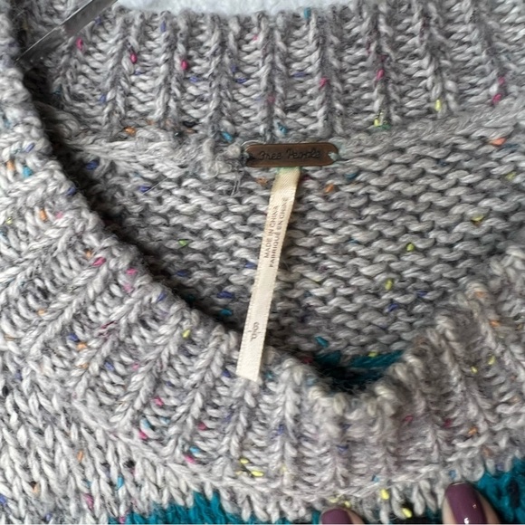 Free People Heart You Gray Wool Blend XOXO Women’s Chunky Cropped Sweater Sz S - Picture 4 of 11